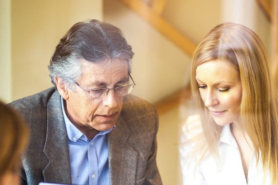 Detailed discussion between business professionals