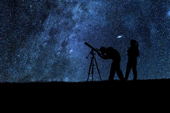 Stargazing using a medium-size telescope.